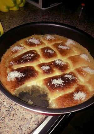 صورة لوصفة بسبوسه كاروهات بالقشطة