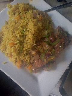 A picture of Fried rice with shredded beef.