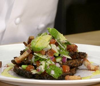 The New Way Serving Recipe QuinoaKale pancakes with vegetable relish recipe Delicious Perfect