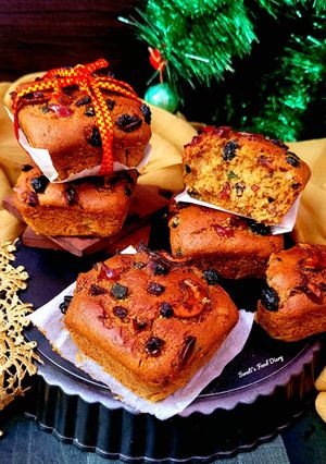 A picture of Christmas Fruit Cake Muffins, Eggless.
