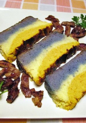 Una foto de Pudín de col lombarda, col blanco y zanahorias
