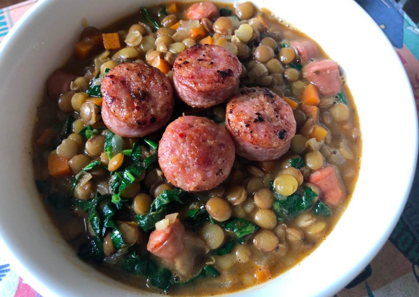 Lentejas con chorizo y espinacas