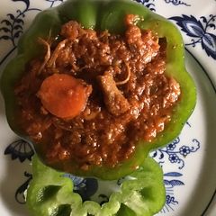A picture of California Farm Turkey Goulash Stuffed Sweet Pepper.
