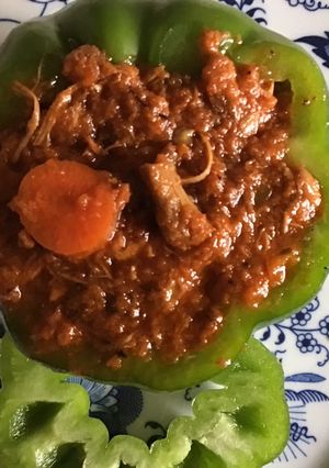 A picture of California Farm Turkey Goulash Stuffed Sweet Pepper.