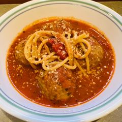 A picture of Quick Italian Meatball Soup with Spaghetti.