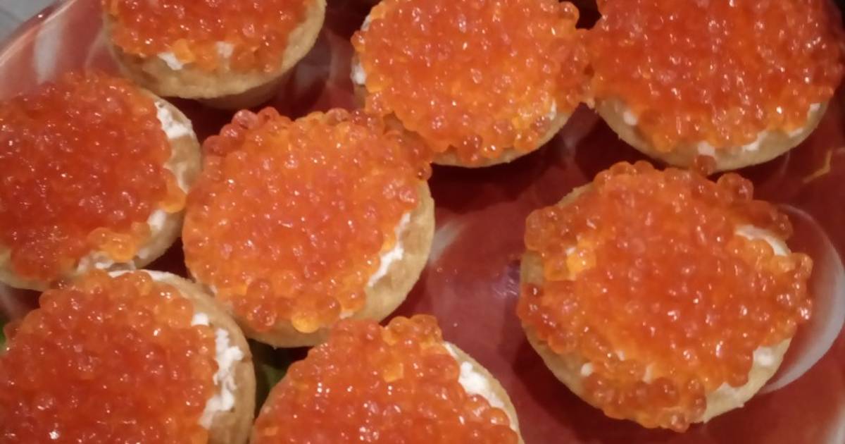 Тарталетки с творожным сыром и красной икрой пошаговый