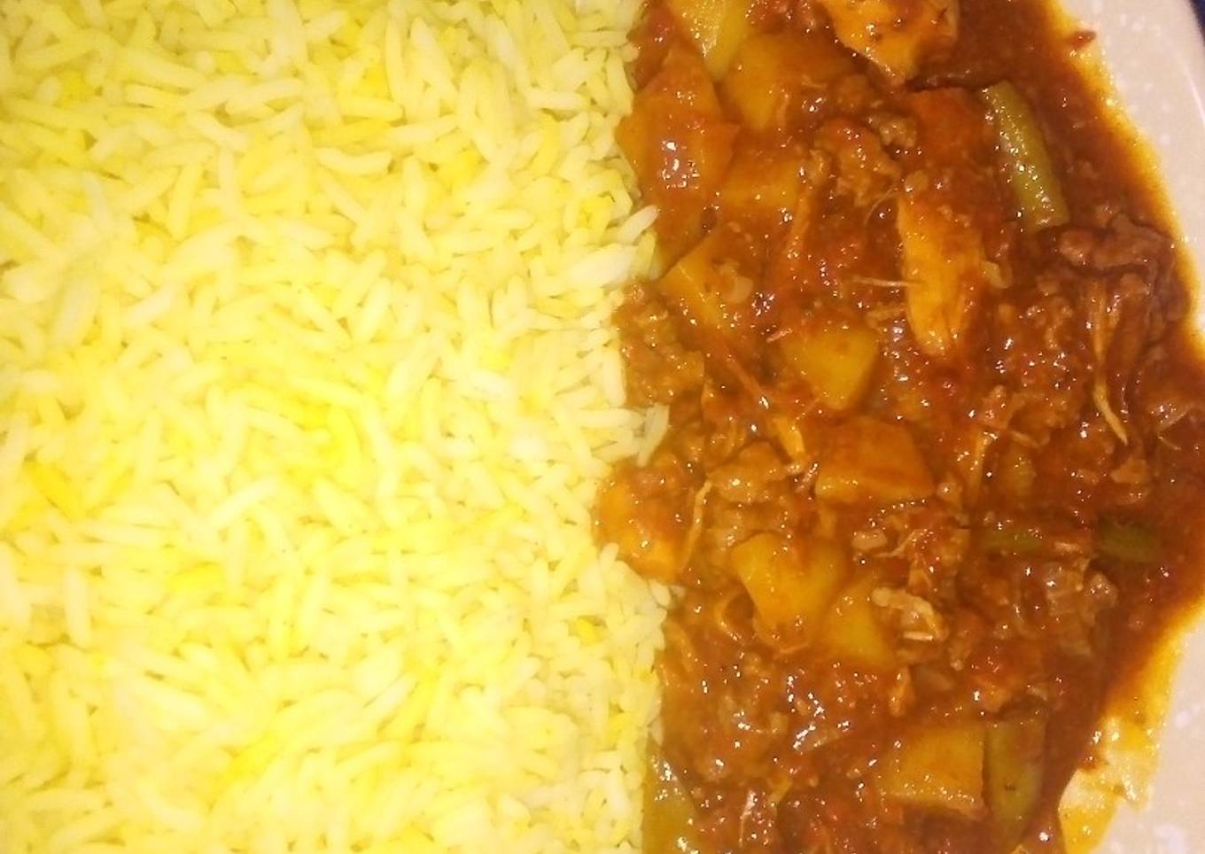 Curry rice with potatoe soup