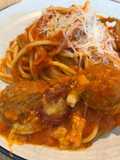 Ikea meatball dalam pasta tomat keju, gurih banget