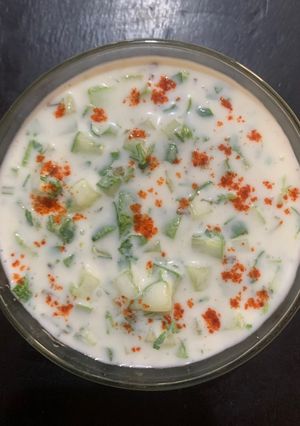 A picture of Methi cucumber Raita.
