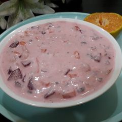 A picture of Beetroot mix fruit raita.