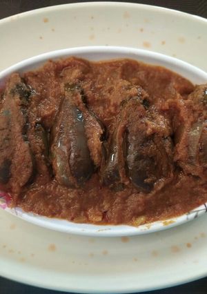 A picture of Andhra style Stuffed brinjal sabji.