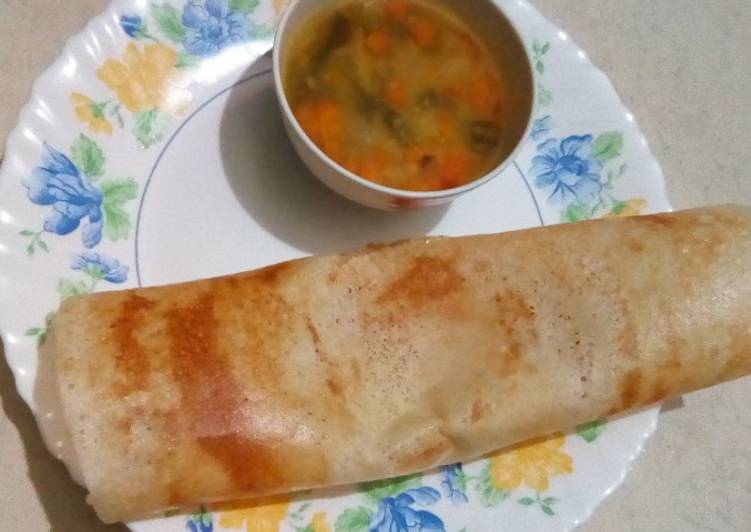 Dosa with moong dal veg curry