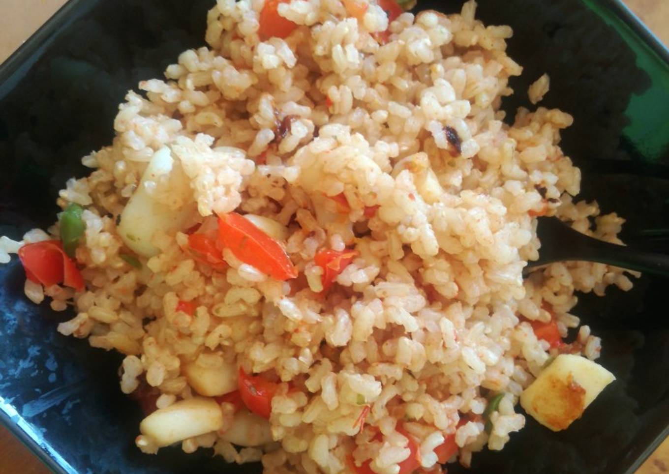 Arroz integral con potón y pimientos
