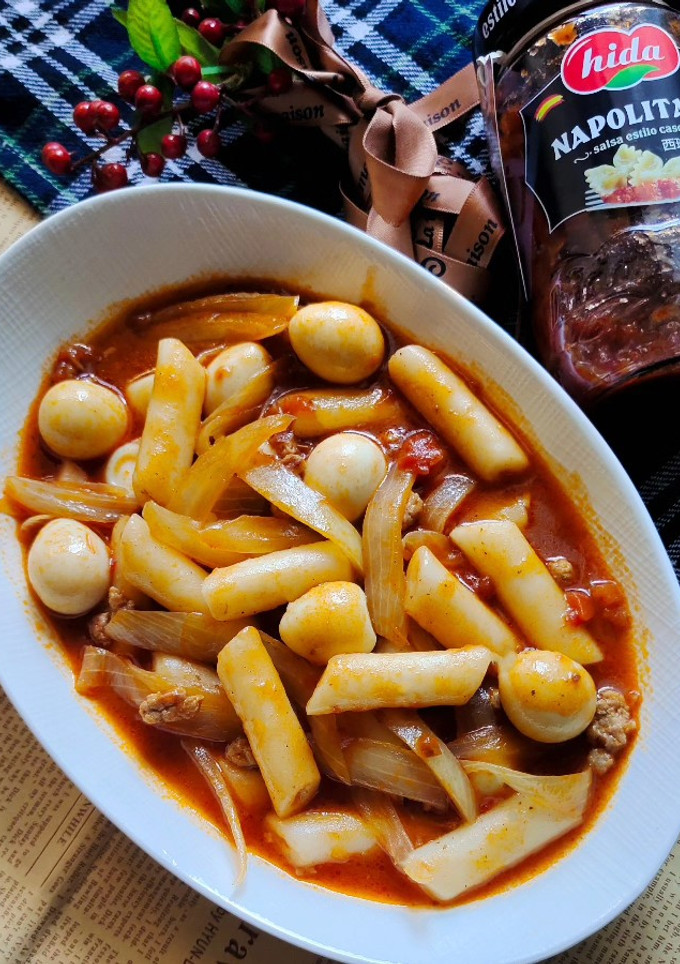 喜達拿坡里風韓式年糕（不辣） 的食譜成品照片