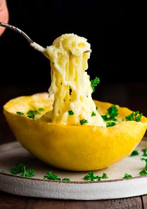 A picture of Spaghetti Squash Mac & Cheese.