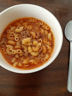 A picture of Elbow Pasta Soup with Ground Beef.