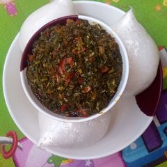 Rice swallow/vegetable soup A picture of Rice swallow/vegetable soup.