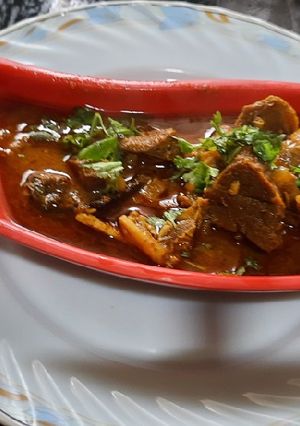 A picture of Nagpuri special spicy saoji masala mutton.