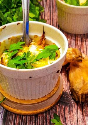 Une photo de Oeuf cocotte aux pleurotes
