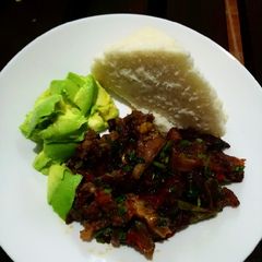 A picture of Ugali and beef stew.