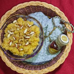 Suji Besan Ka Zaffroni Halwa A picture of Suji Besan Ka Zaffroni Halwa.