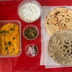 Authentic Village Styled Maharashtrian Meals~Bhakhari Pithala, Thecha, Veg Pulao❣️ A picture of Authentic Village Styled Maharashtrian Meals~Bhakhari Pithala, Thecha, Veg Pulao❣️.