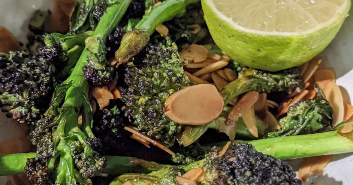 Stir Fry Purple Sprouting Broccoli With Toasted Almonds And Lime Recipe ...