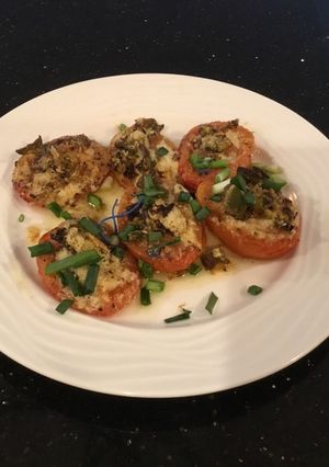 A picture of Roasted Romano and Jalapeño Crusted Tomatoes.