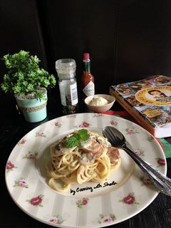 Foto resep Ham, Mushroom and Sausage Carbonara