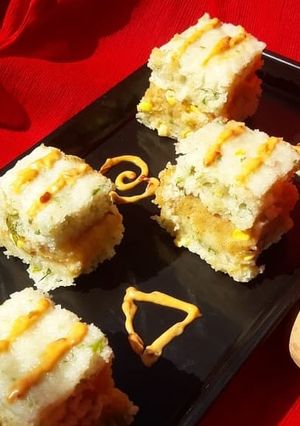 A picture of Schezwan Dhokla Sandwich.