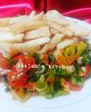 Fried Yam with vegetable sauce