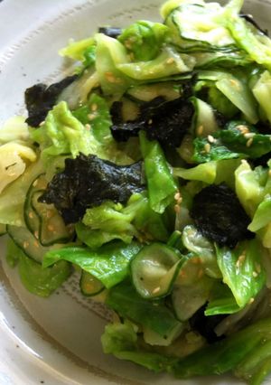 A picture of Cabbage & Nori Salad with Sesame Miso Dressing.