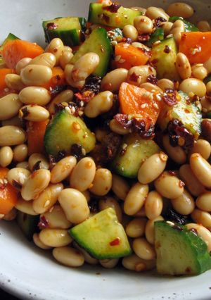 A picture of Soy Bean Salad with Crispy Chilli Oil.