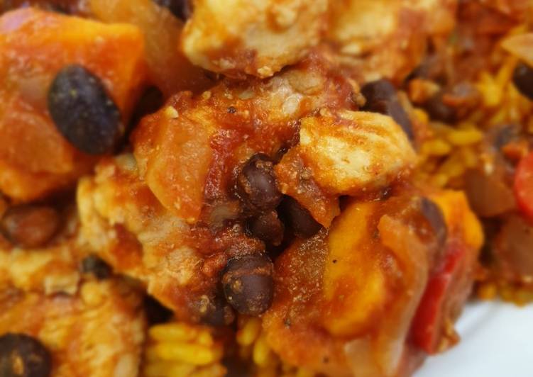 Mexican chicken, sweet potato and black bean