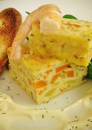 Foto principal de Pastel de verduras con langostinos