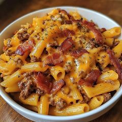 A picture of Bacon cheeseburger Pasta.