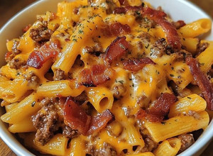 A picture of Bacon cheeseburger Pasta.