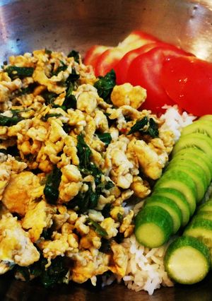 รูปของ ข้าวกระเพราไข่นุ่ม(มังสวิรัติ)​#งบ60บาท