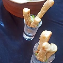Bread sticks with shangrila soup A picture of Bread sticks with shangrila soup.