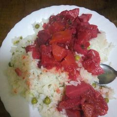 A picture of Rice with beetroot stew#author,s contest.