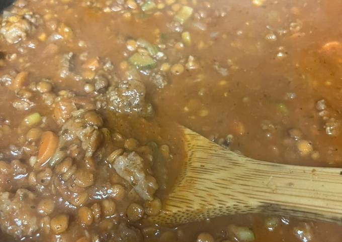 Italian spicy sausage and lentil soup