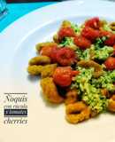 Ñoquis con pesto de rúcula y tomates cherries