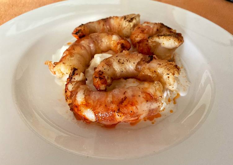 Gamberoni-Alberoni, bardati con lardo e stracciatella