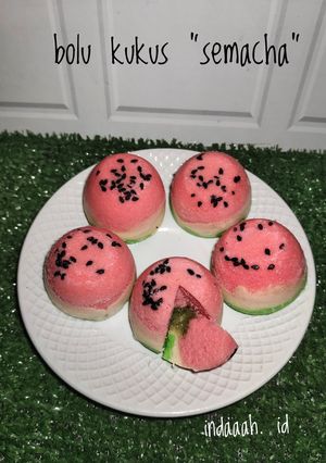 Foto resep Bolu Kukus "Semacha" (Semangka Isi Cream Matcha)