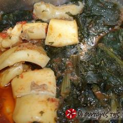A picture of Cuttlefish with spinach.