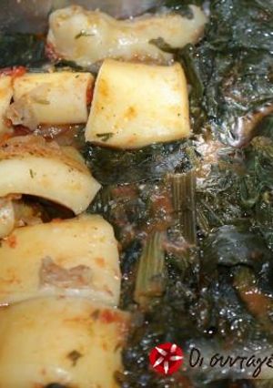 A picture of Cuttlefish with spinach.