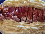Sonkával,sajttal töltött szűzpecsenye tejszínes burgonyapürével