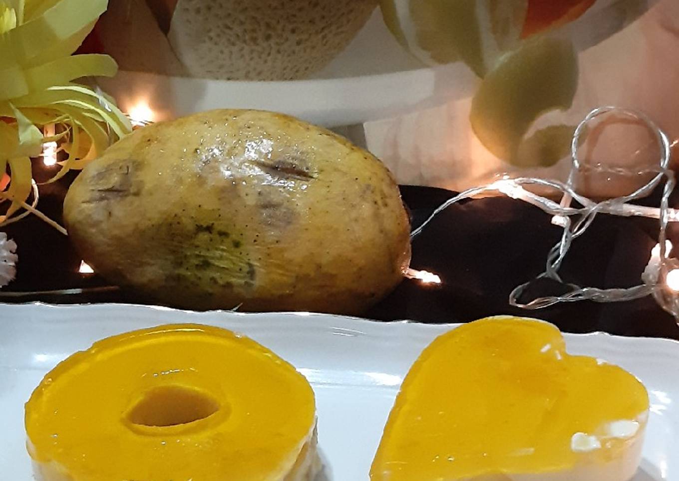 Donut and heart shape mango trifle