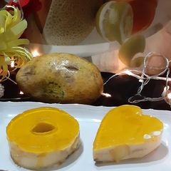 Donut and heart shape mango trifle A picture of Donut and heart shape mango trifle.