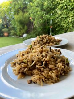 Una foto de Arroz con champiñones